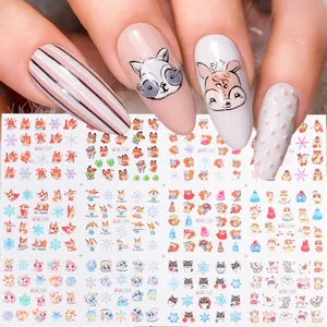 Cartoon Christmas Animal Nail Art Stickers Water Transfer Decals Winter Snowflake Penguin Squirrel DIY Nail Decoration For Women