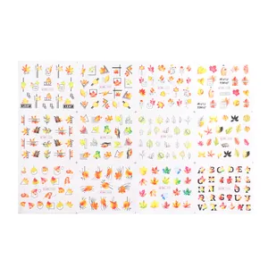 Autumn maple leaf nail art water transfer stickers set featuring 12 unique festive designs