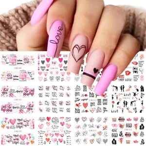 Valentine's Day Heart Lips Letter Nail Art Stickers Romantic Water Transfer Decals For Women DIY Manicure Decoration