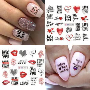 Nail water slide decals with red hearts and love letters for Valentine nail art decor