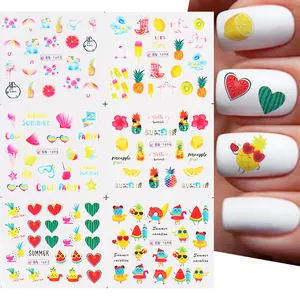 Summer nail art stickers with fruit and ice cream designs for colorful manicures