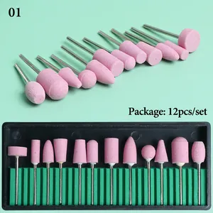 Dettaglio del set di 12 mole a gambo rosa per utensili rotanti in custodia professionale