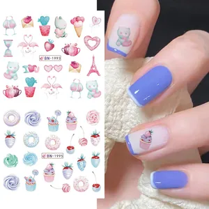 Valentine's Day nail art stickers with pink hearts and sweet dessert water decals