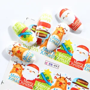 Detail view of BN-997 Christmas nail decals with Santa, reindeer and tree patterns