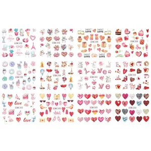 Valentine's Day nail art sticker set featuring 12 watercolor floral and heart patterns