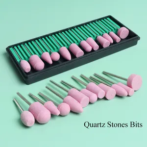 Set di punte per fresa unghie in quarzo rosa con gambo in acciaio e custodia nera