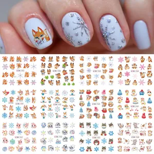 Detailed sheet of winter animal nail stickers with foxes squirrels and snowflakes