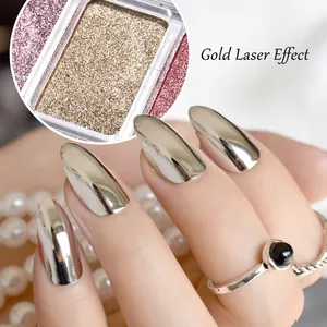 Nail art gold laser effect mirror powder with a high-gloss metallic chrome finish
