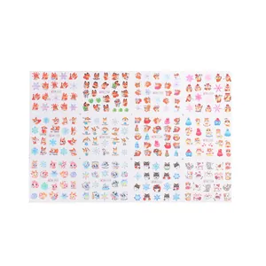 Winter cartoon animal nail water decals set featuring foxes, squirrels and snowflakes