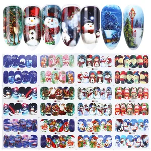 Detailed Christmas nail water transfer stickers featuring Santa, snowmen and reindeer