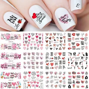 Autocollants d'Art d'Ongles par Transfert d'Eau Saint-Valentin Cœur Rose Lettre de Design pour Femmes Décoration DIY