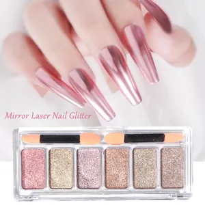 Macro view of 6-color mirror laser nail powder set with sponge applicators