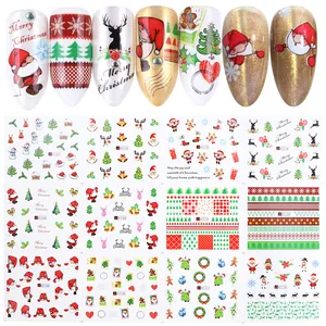 Detailed Christmas nail art stickers featuring Santa, reindeer, and snowflakes patterns