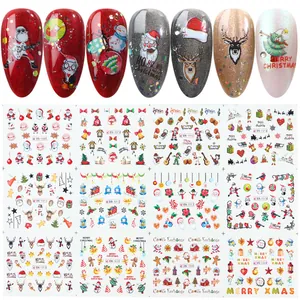 Detailed Christmas nail sticker set with Santa, reindeer and tree patterns for manicure