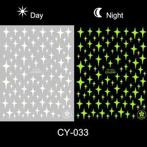 Luminous star nail art stickers CY-033 showing day and night glowing green effect