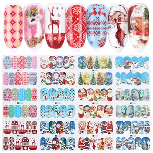 Detail view of BN series Christmas nail water transfer stickers with festive patterns