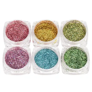 Professional 6-color laser nail glitter powder set with sparkling reflective finish
