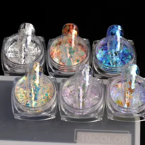 Lot de 6 flacons de paillettes d'ongles opale aurore irisées en bouteilles carrées