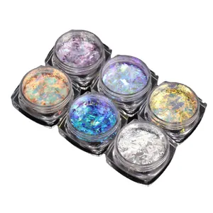 Lot de 6 paillettes d'ongles aurore irisées avec une finition métallique brillante
