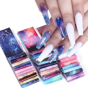 Autocollants de Transfert de Feuille pour Ongles Ciel Étoilé PET Motif Marbré Nébuleuse Style Ins Vintage Décoration de Manucure DIY