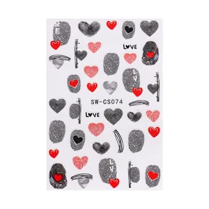 3D adhesive nail art stickers featuring fingerprint hearts and LOVE text patterns