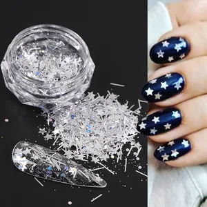 Silver laser holographic star and moon nail sequins in jars for nail art decoration