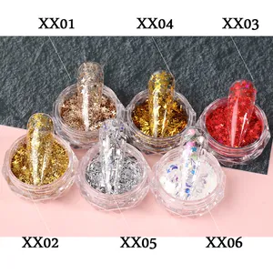 Glitter nail art set with colorful laser stars and irregular flakes in six assorted jars
