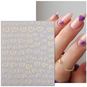 3D Gold Heart Line Nail Art Stickers Minimalist Metal Texture Hollow Heart Star Adhesive Nail Decals For Women DIY Nail Decoration