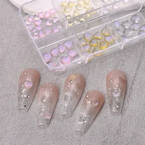 Heart Shape Aurora Nail Art Decoration Resin Glitter Charms Boxed Nail Art Accessories For DIY Manicure Designs Women Jewelry