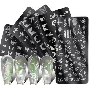 Professional Rectangular Metal Nail Art Stamping Plate Butterfly Flower Gothic Cross Heart Pattern Nail Transfer Template Tool