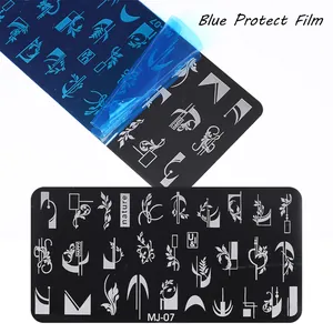 Floral and geometric nail stamping plate MJ-07 with blue protective film for manicure art