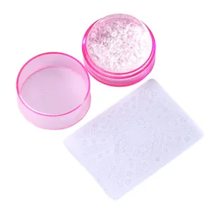 Clear pink silicone nail art stamper with scraper tool set featuring lace pattern