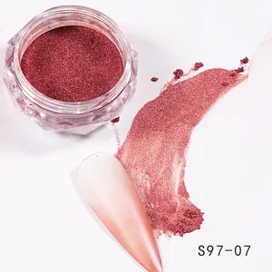 Macro shot of S97-07 burgundy metallic nail powder with pearlescent chrome finish