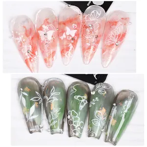 Press-on nail sets featuring butterfly designs and marble textures in almond and coffin shapes