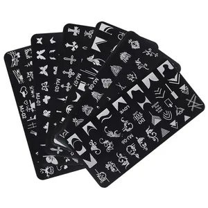 Detail view of 6-piece nail stamping plates with butterfly and lace patterns MJ-01 series