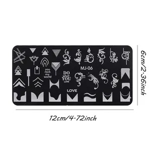 Rectangle nail stamping plate MJ-06 with butterfly floral and geometric patterns