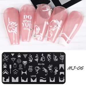 Detailed nail stamping plate with geometric and floral patterns for French manicures