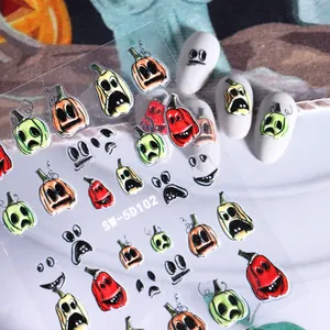 Adesivi per unghie 5D Halloween con motivi a zucca 3D colorati per nail art creativa