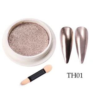Kit poudre miroir ongle or champagne avec applicateur et effet chromé métallique