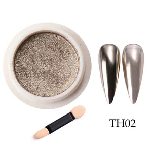 Poudre à ongles miroir métallique solide dorée argentée avec applicateur éponge