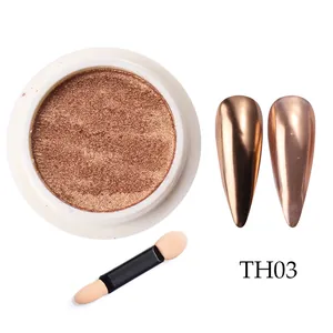 Poudre à ongles miroir solide cuivre avec applicateur et finition métallique brillante
