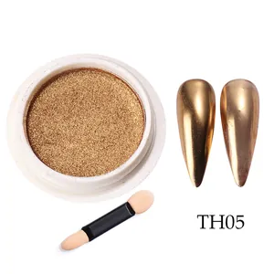 Vue détaillée du kit de poudre à ongles dorée TH05 avec éponge pour effet miroir