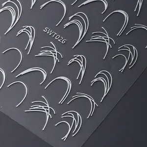 Autocollants nail art 3D lignes de vagues argentées avec courbes abstraites en relief