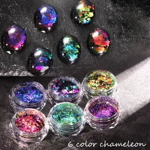 6-color chameleon nail art glitter set with laser aurora effect for metallic manicure