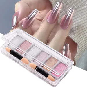 6 Χρώματα Στερεή Σκόνη Νυχιών Aurora Manicure Magic Mirror Effect Chrome Pigment Με Βούρτσες Σφουγγαριού Διπλής Κεφαλής Για Γυναικεία Διακόσμηση Νυχιών
