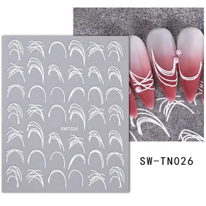 Détail de stickers 3D blancs pour ongles avec vagues et effet manucure rouge dégradé