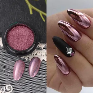 Rose gold holographic nail powder kit for professional mirror finish manicure effects