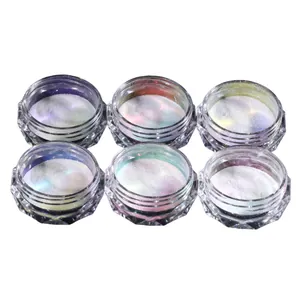 6er-Set Aurora-Nagelpuder in diamantförmigen Dosen mit schillernden Neon-Glitzereffekten