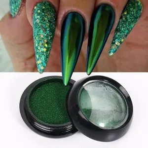 Poudre à ongles miroir chrome vert avec effet scintillant brillant pour le nail art