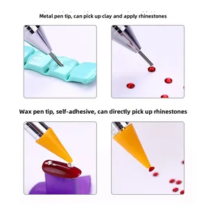 Dual-ended nail dotting tool featuring a self-adhesive wax nib and a precise metal tip